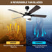 52 in. Black Walnut Smart Ceiling Fan with Lights Remote Alexa, Voice and APP Control, Reversible Quiet Ceiling Fans, 5 Plywood Blade Ceiling Fan-6-ErisView
