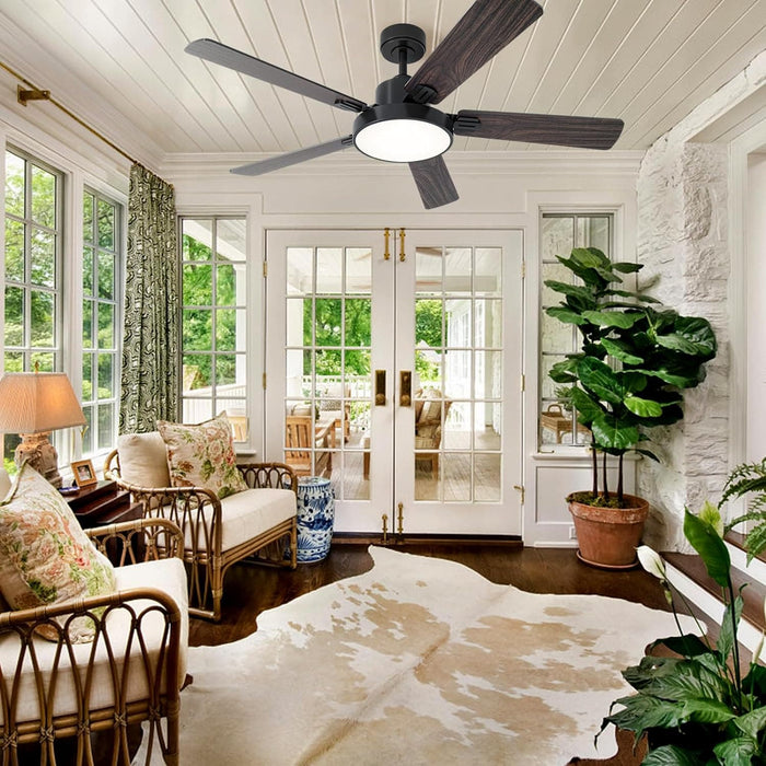 52 in. Black Walnut Smart Ceiling Fan with Lights Remote Alexa, Voice and APP Control, Reversible Quiet Ceiling Fans, 5 Plywood Blade Ceiling Fan-9-ErisView