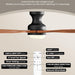 52 in. Black Walnut Wood Ceiling Fan with Light and Remote, Flush Mount 3 Blades Ceiling Fan for Kitchen Bedroom Living Room-7-ErisView