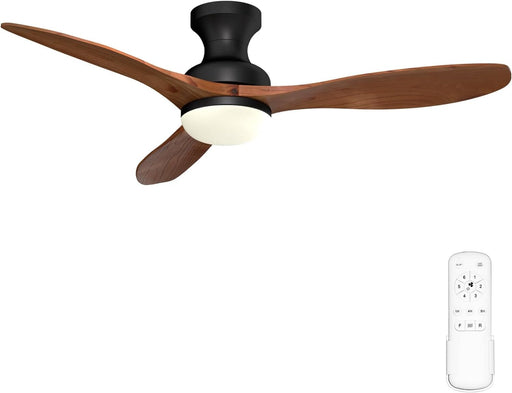 52 in. Black Walnut Wood Ceiling Fan with Light and Remote, Flush Mount 3 Blades Ceiling Fan for Kitchen Bedroom Living Room-1-ErisView