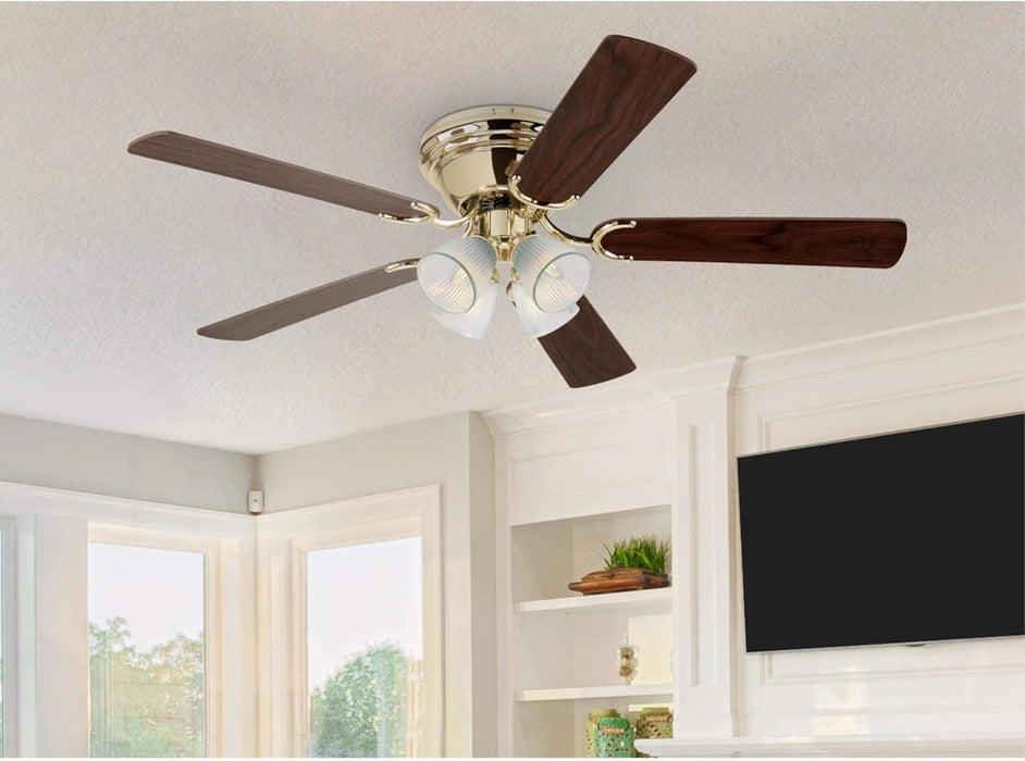 52 in. Brass Ceiling Fan, Indoor Ceiling Fan with Light, Flush Mount Brass Ceiling Fan-5-ErisView