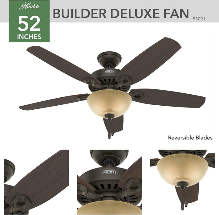 52 in. Bronze Ceiling Fan, Indoor Ceiling Fan with LED Light and Pull Chain Control, Hugger Ceiling Fans-2-ErisView