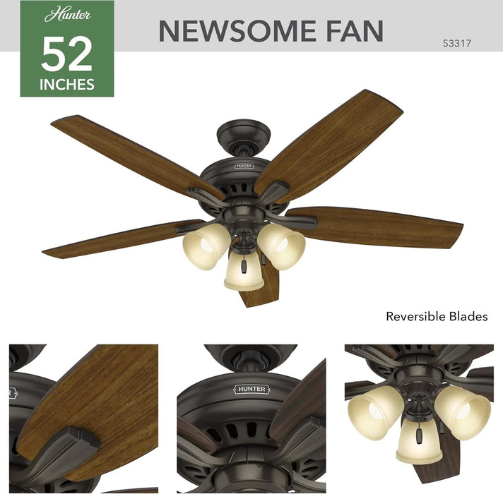 52 in. Bronze Ceiling Fan with LED Light Kit and Pull Chain, Ceiling Hugger Ceiling Fan with Light-2-ErisView