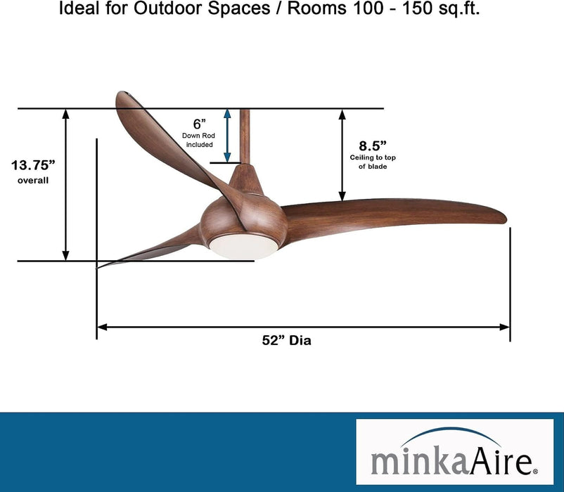 52 in. Brown Ceiling Fan with Low Profile Light and Remote Control-3-ErisView