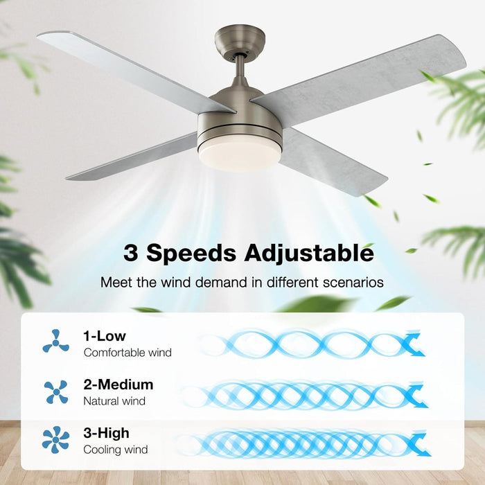 52 in. Brushed Ceiling Fan, Ceiling Fan with LED Light and Remote Control-2-ErisView