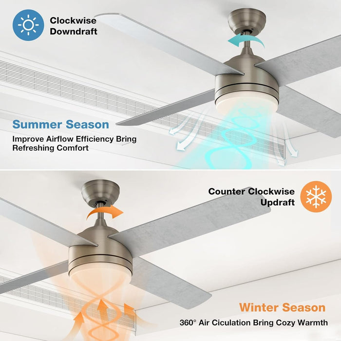 52 in. Brushed Ceiling Fan, Ceiling Fan with LED Light and Remote Control-7-ErisView