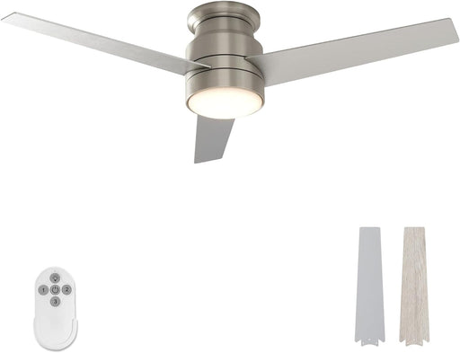 52 in. Brushed Nickel Ceiling Fan, Flush Mount Ceiling Fan with Light Remote Control, 3 Blade Ceiling Fan-1-ErisView