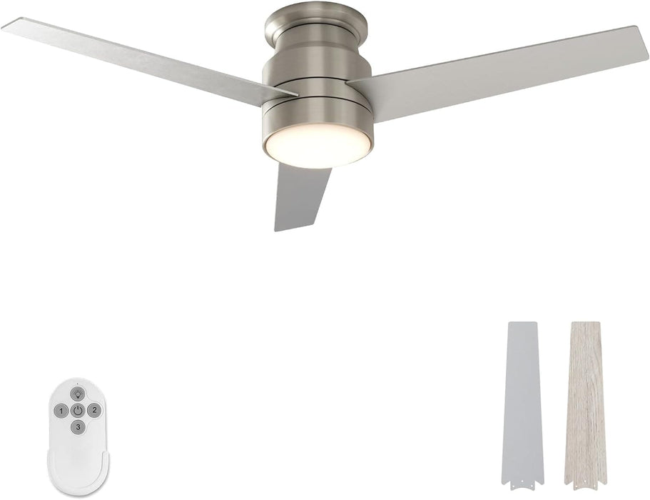 52 in. Brushed Nickel Ceiling Fan, Flush Mount Ceiling Fan with Light Remote Control, 3 Blade Ceiling Fan-1-ErisView