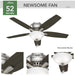 52 in. Brushed Nickel Ceiling Fan, Low Ceiling Fan with LED Light Kit and Pull Chain, Hugger Ceiling Fans-2-ErisView