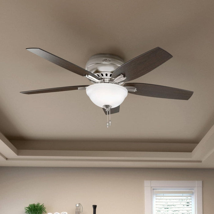 52 in. Brushed Nickel Ceiling Fan, Low Ceiling Fan with LED Light Kit and Pull Chain, Hugger Ceiling Fans-3-ErisView