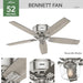 52 in. Brushed Nickel Ceiling Fan, Low Profile Ceiling Fan with LED Light Kit and Remote Control, Hugger Ceiling Fans-2-ErisView