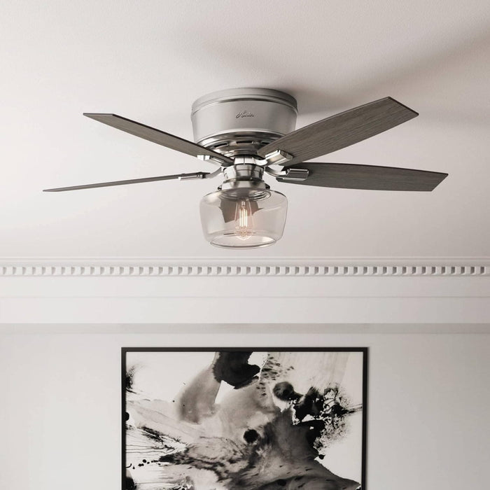 52 in. Brushed Nickel Ceiling Fan, Low Profile Ceiling Fan with LED Light Kit and Remote Control, Hugger Ceiling Fans-3-ErisView