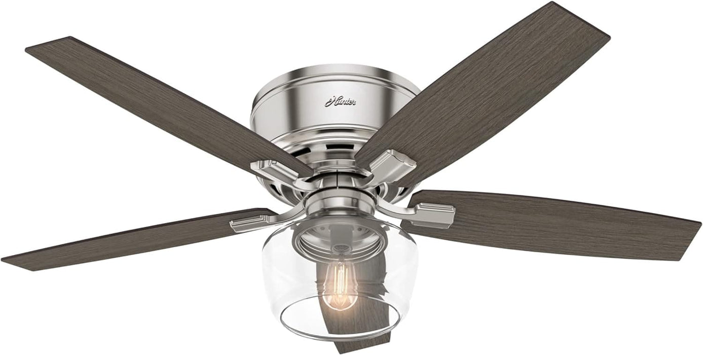52 in. Brushed Nickel Ceiling Fan, Low Profile Ceiling Fan with LED Light Kit and Remote Control, Hugger Ceiling Fans-1-ErisView