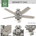 52 in. Brushed Nickel Ceiling Fan with LED Light Kit and Handheld Remote, Ceiling Hugger Ceiling Fan with Light-2-ErisView
