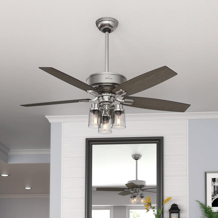 52 in. Brushed Nickel Ceiling Fan with LED Light Kit and Handheld Remote, Ceiling Hugger Ceiling Fan with Light-3-ErisView