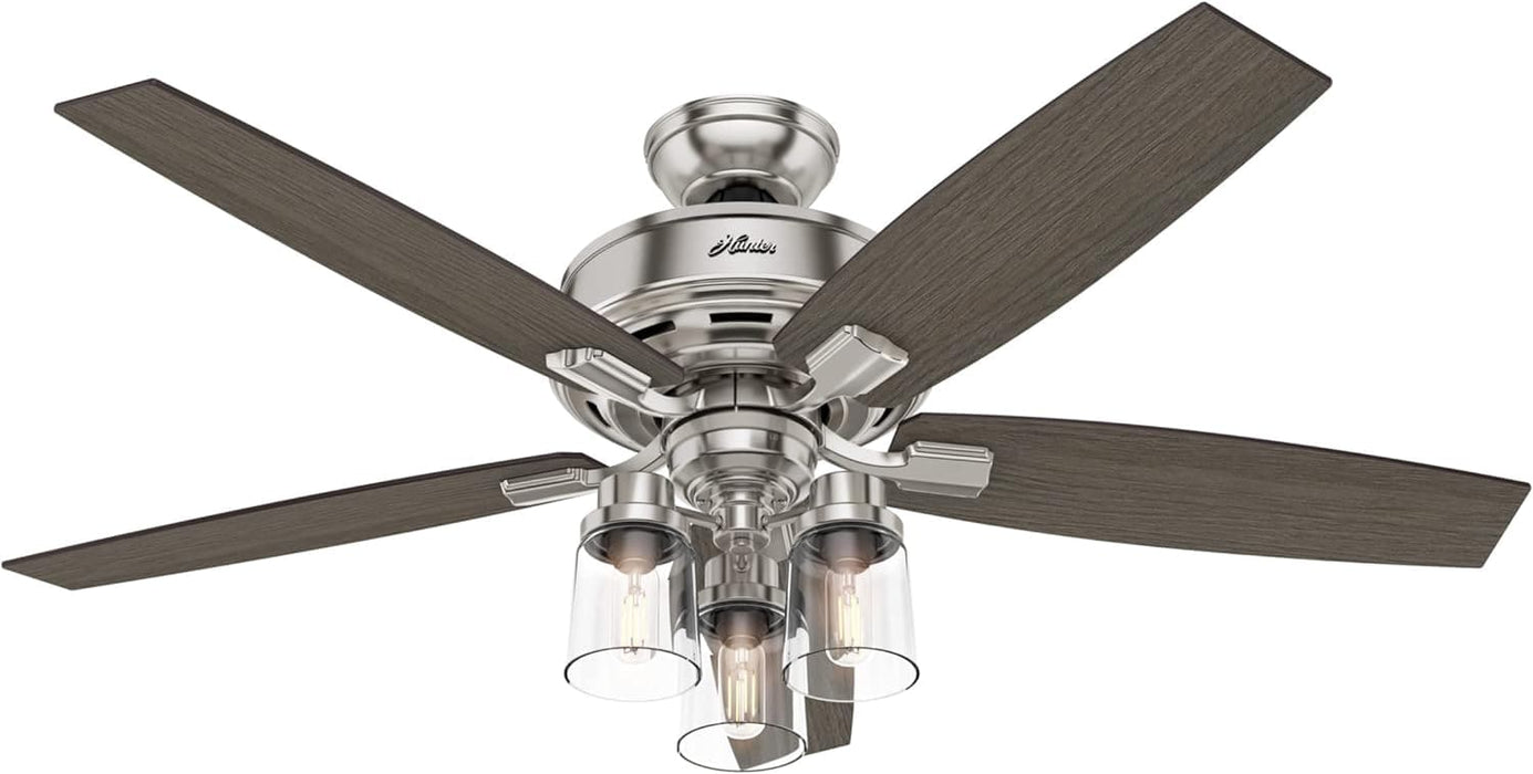 52 in. Brushed Nickel Ceiling Fan with LED Light Kit and Handheld Remote, Ceiling Hugger Ceiling Fan with Light-1-ErisView