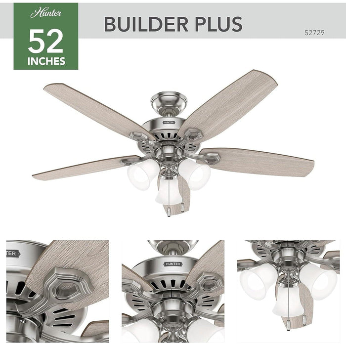 52 in. Brushed Nickel Ceiling Fan with LED Light Kit and Pull Chain, Ceiling Hugger Ceiling Fans-2-ErisView