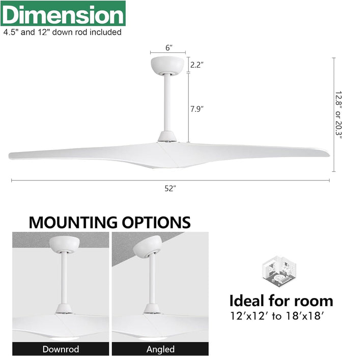 52 in. Brushed Nickel Ceiling Fan with Remote, Modern Reversible Quiet Ceiling Fan for Kitchen Bedroom Living Room-10-ErisView