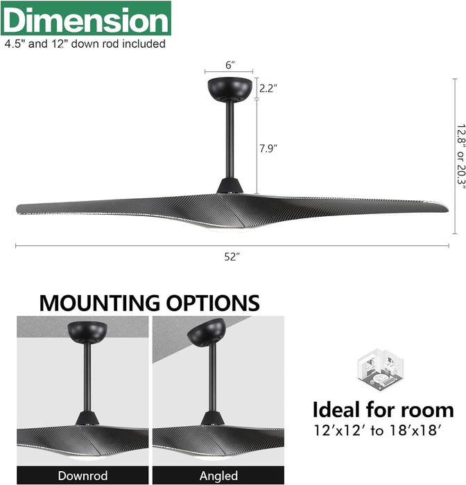 52 in. Brushed Nickel Ceiling Fan with Remote, Modern Reversible Quiet Ceiling Fan for Kitchen Bedroom Living Room-18-ErisView