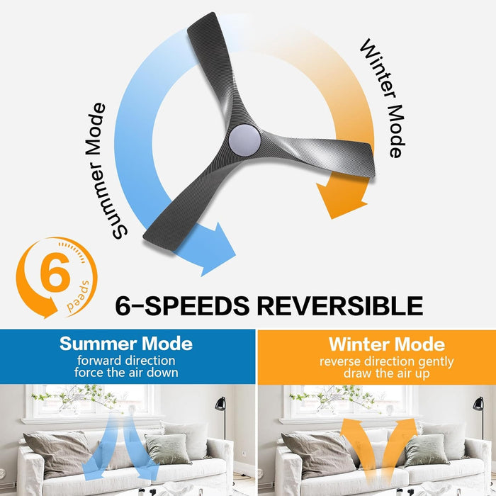 52 in. Brushed Nickel Ceiling Fan with Remote, Modern Reversible Quiet Ceiling Fan for Kitchen Bedroom Living Room-20-ErisView