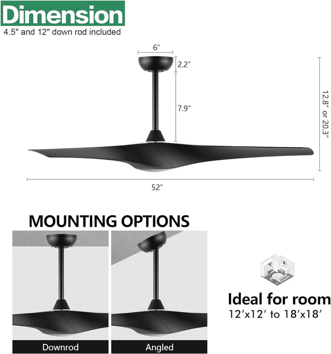 52 in. Brushed Nickel Ceiling Fan with Remote, Modern Reversible Quiet Ceiling Fan for Kitchen Bedroom Living Room-36-ErisView