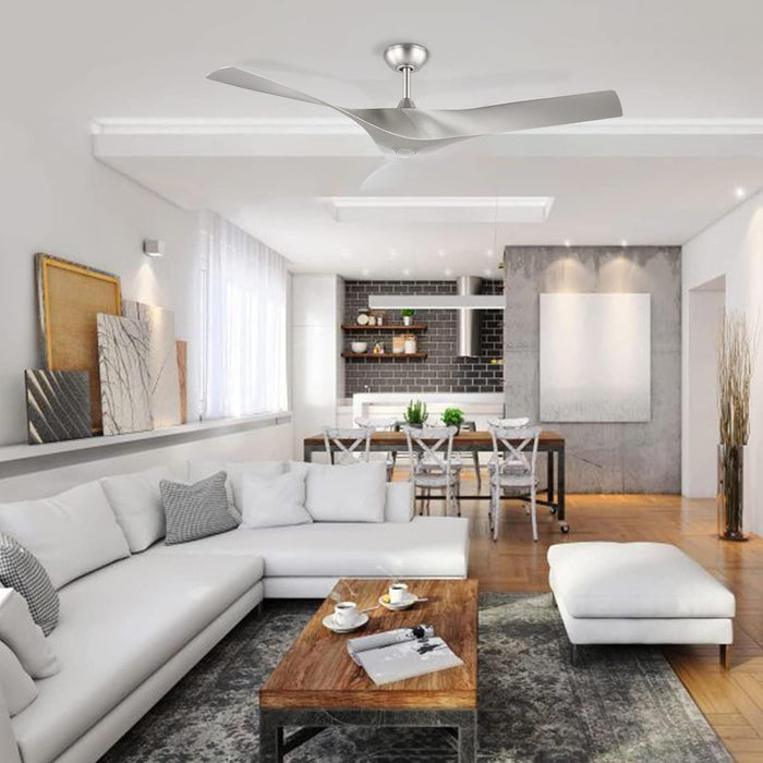 52 in. Brushed Nickel Ceiling Fan with Remote, Modern Reversible Quiet Ceiling Fan for Kitchen Bedroom Living Room-4-ErisView