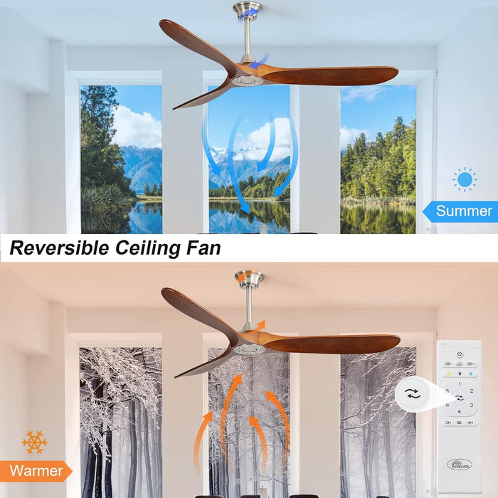 52 in. Carved Wood Fans without Ceiling Fan NO Light, Ceiling Fan, 3 Blade Modern Ceiling Fan with Remote for Living Room Bedroom, Outdoor Fan for Patio-24-ErisView