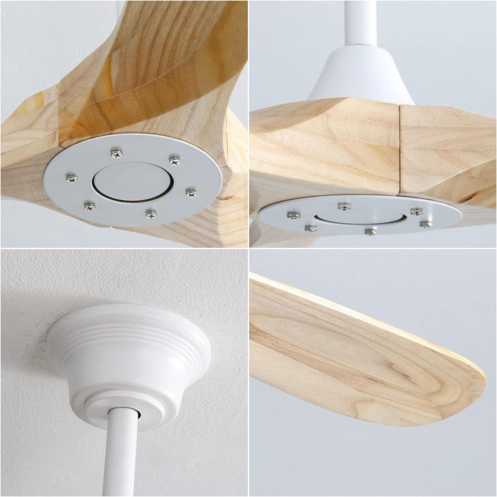 52 in. Carved Wood Fans without Ceiling Fan NO Light, Ceiling Fan, 3 Blade Modern Ceiling Fan with Remote for Living Room Bedroom, Outdoor Fan for Patio-30-ErisView