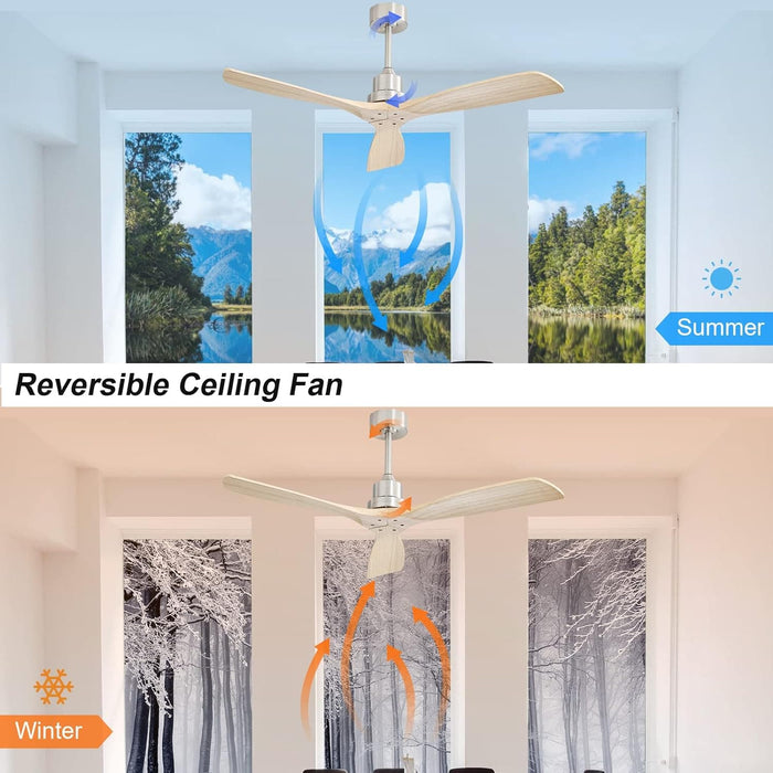 52 in. Carved Wood Fans without Ceiling Fan NO Light, Ceiling Fan, 3 Blade Modern Ceiling Fan with Remote for Living Room Bedroom, Outdoor Fan for Patio-6-ErisView