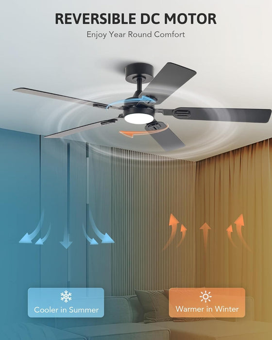 52 in. Ceiling Fan, Ceiling Fans with Lights and Remote, Reversible Quiet Ceiling Fans for Bedroom, Indoor Farmhouse Ceiling Fan with Light -6-ErisView