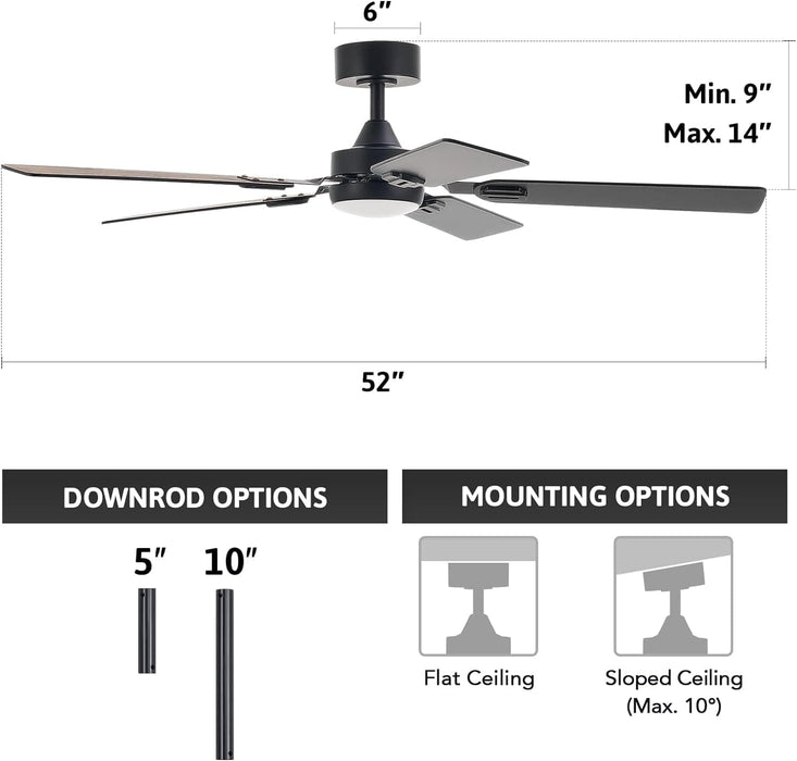 52 in. Ceiling Fan, Ceiling Fans with Lights and Remote, Reversible Quiet Ceiling Fans for Bedroom, Indoor Farmhouse Ceiling Fan with Light -8-ErisView