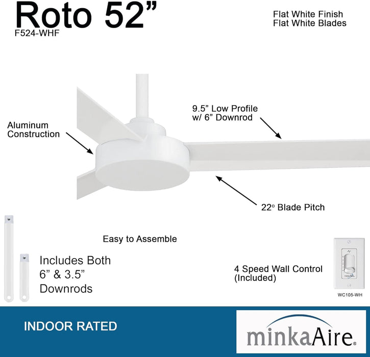 52 in. Ceiling Fan, Flat White 3 Blades Ceiling Fan, Contemporary Fans-2-ErisView