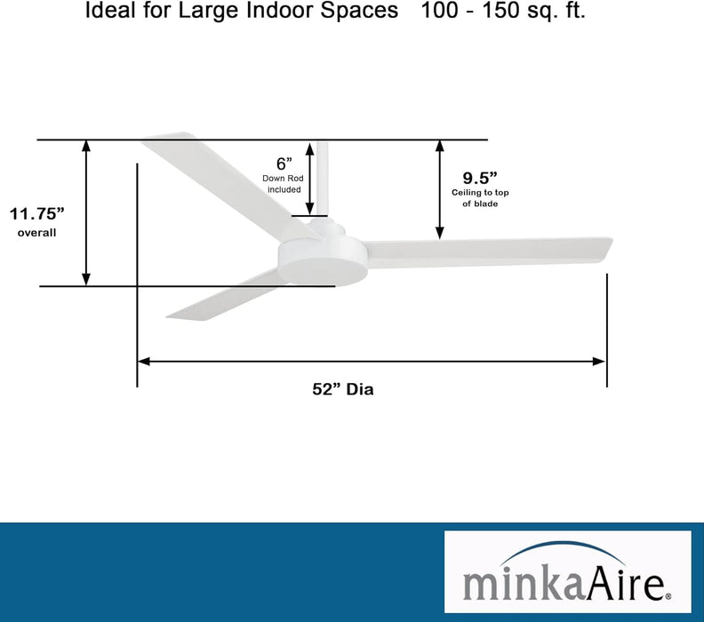 52 in. Ceiling Fan, Flat White 3 Blades Ceiling Fan, Contemporary Fans-3-ErisView