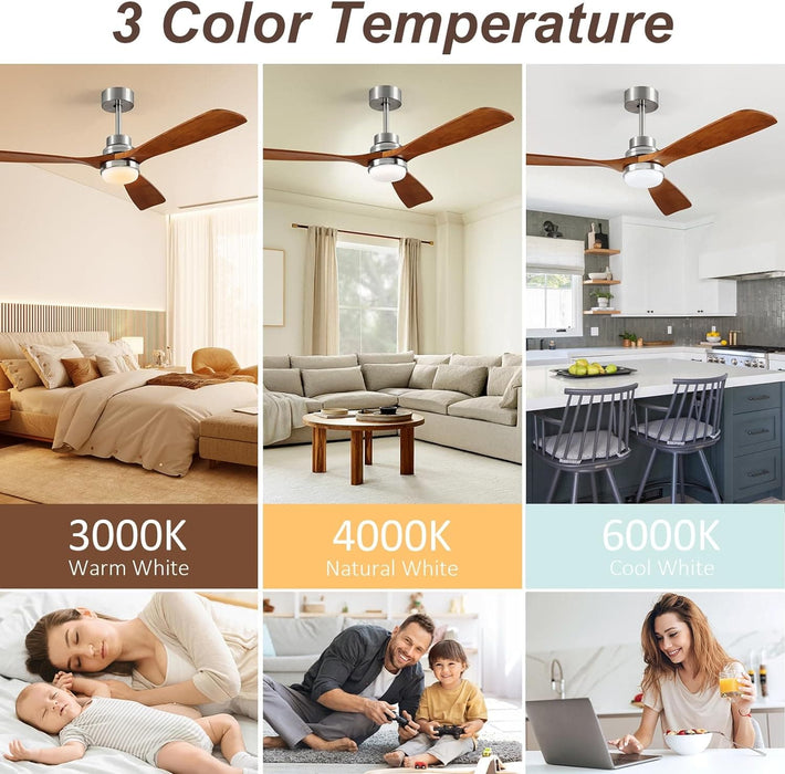 52 in. Ceiling Fan Lights with Remote Control, Reversible Modern Ceiling Fan for Patio Living Room Bedroom Office-4-ErisView