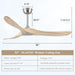 52 in. Ceiling Fan NO Light, 3 Blade Ceiling Fan, Silent Reversible Ceiling Fan for Living Room Bedroom Porch Patio, Nature Wood Ceiling Fan-6-ErisView
