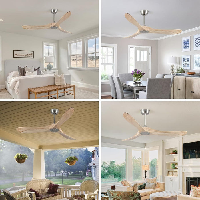 52 in. Ceiling Fan NO Light, 3 Blade Ceiling Fan, Silent Reversible Ceiling Fan for Living Room Bedroom Porch Patio, Nature Wood Ceiling Fan-7-ErisView