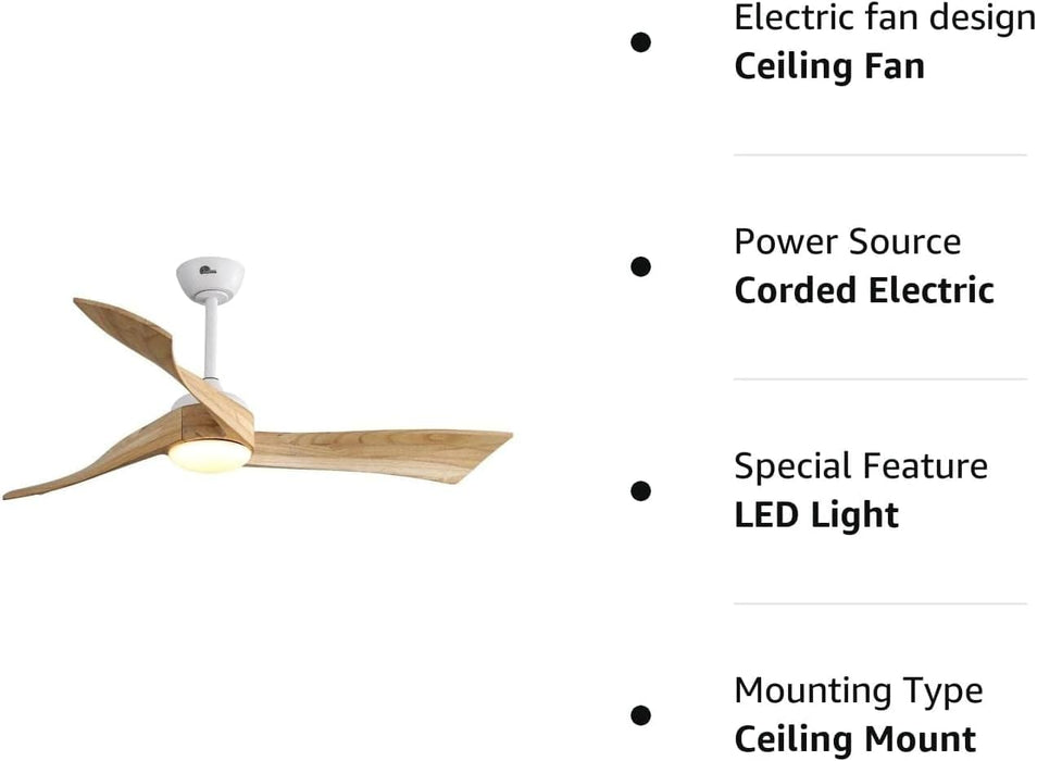 52 in. Ceiling Fan NO Light, Indoor Outdoor Ceiling Fan with Remote Control, Reversible Wood Ceiling Fan for Bedroom Living Room, Outdoor Fan for Patio-16-ErisView