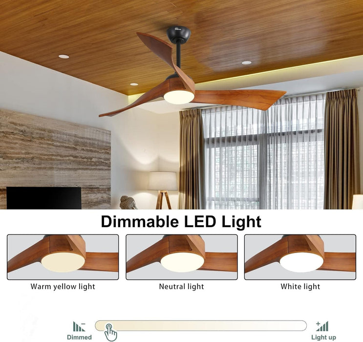 52 in. Ceiling Fan NO Light, Indoor Outdoor Ceiling Fan with Remote Control, Reversible Wood Ceiling Fan for Bedroom Living Room, Outdoor Fan for Patio-18-ErisView