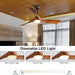 52 in. Ceiling Fan NO Light, Indoor Outdoor Ceiling Fan with Remote Control, Reversible Wood Ceiling Fan for Bedroom Living Room, Outdoor Fan for Patio-18-ErisView