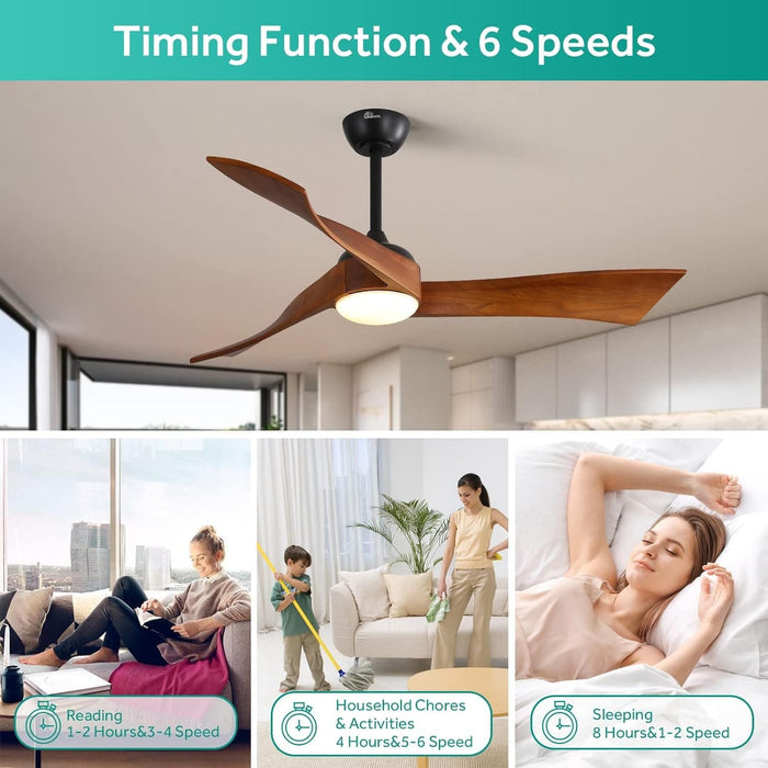 52 in. Ceiling Fan NO Light, Indoor Outdoor Ceiling Fan with Remote Control, Reversible Wood Ceiling Fan for Bedroom Living Room, Outdoor Fan for Patio-20-ErisView