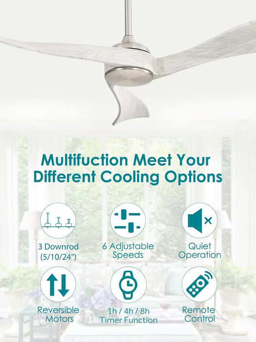 52 in. Ceiling Fan NO Light, Indoor Outdoor Ceiling Fan with Remote Control, Reversible Wood Ceiling Fan for Bedroom Living Room, Outdoor Fan for Patio-4-ErisView