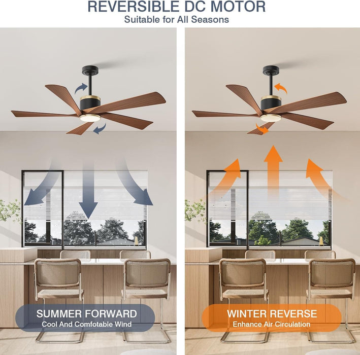 52 in. Ceiling Fan, Outdoor Ceiling Fan with Light, Modern Ceiling Fan with Remote, 5 Walnut Blade Indoor Outdoor Ceiling Fans for Living Room, Bedroom -3-ErisView