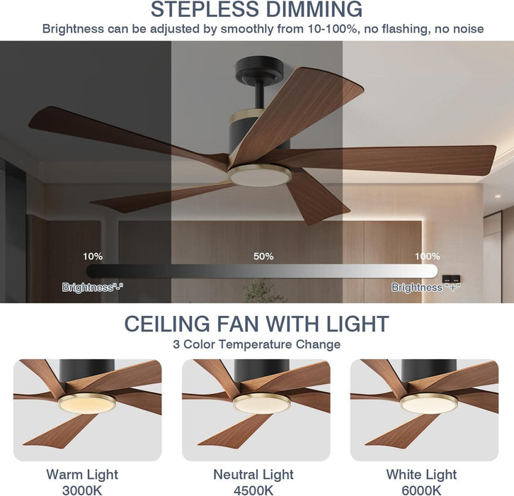 52 in. Ceiling Fan, Outdoor Ceiling Fan with Light, Modern Ceiling Fan with Remote, 5 Walnut Blade Indoor Outdoor Ceiling Fans for Living Room, Bedroom -4-ErisView