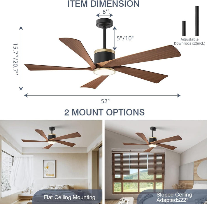 52 in. Ceiling Fan, Outdoor Ceiling Fan with Light, Modern Ceiling Fan with Remote, 5 Walnut Blade Indoor Outdoor Ceiling Fans for Living Room, Bedroom -6-ErisView