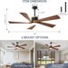 52 in. Ceiling Fan, Outdoor Ceiling Fan with Light, Modern Ceiling Fan with Remote, 5 Walnut Blade Indoor Outdoor Ceiling Fans for Living Room, Bedroom -6-ErisView