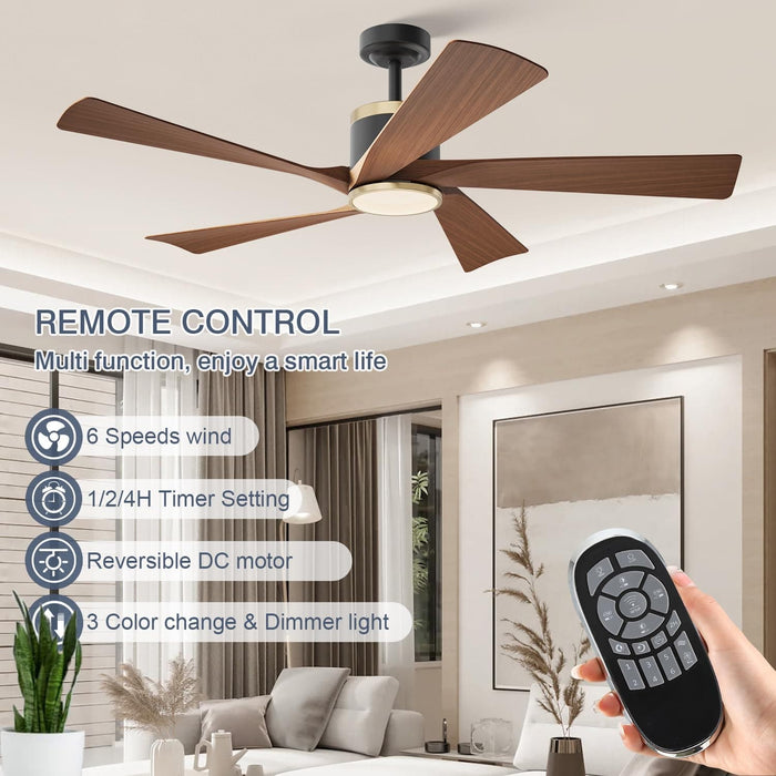 52 in. Ceiling Fan, Outdoor Ceiling Fan with Light, Modern Ceiling Fan with Remote, 5 Walnut Blade Indoor Outdoor Ceiling Fans for Living Room, Bedroom -7-ErisView
