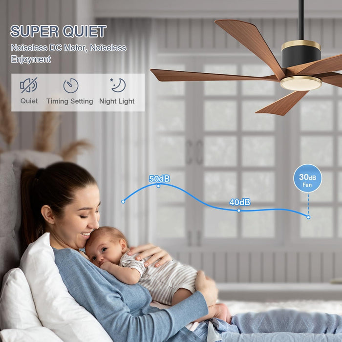 52 in. Ceiling Fan, Outdoor Ceiling Fan with Light, Modern Ceiling Fan with Remote, 5 Walnut Blade Indoor Outdoor Ceiling Fans for Living Room, Bedroom -8-ErisView