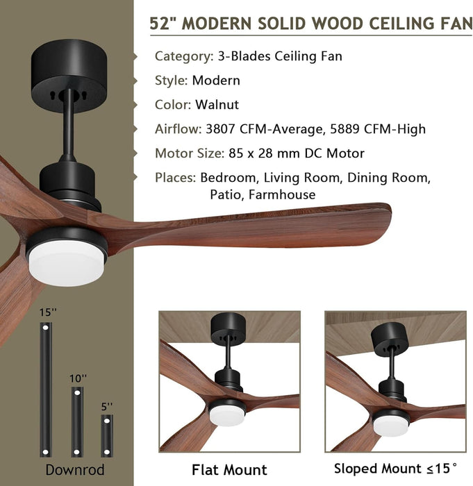 52 in. Ceiling Fan, Outdoor Ceiling Fan with Light Remote for Patio, Indoor Wood Farmhouse Ceiling Fan with Light, Reversible Fan for Summer Winter-6-ErisView