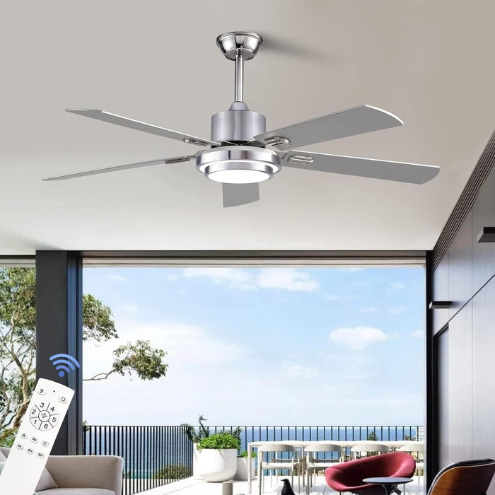 52 in. Ceiling Fan, Outdoor Ceiling Fan with Light and Remote, LED Modern Outdoor Silver Ceiling Fan, Indoor Wood Ceiling Fan with Bright Light-2-ErisView