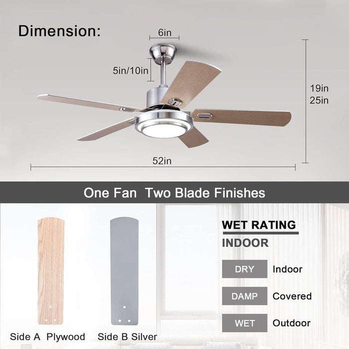 52 in. Ceiling Fan, Outdoor Ceiling Fan with Light and Remote, LED Modern Outdoor Silver Ceiling Fan, Indoor Wood Ceiling Fan with Bright Light-3-ErisView
